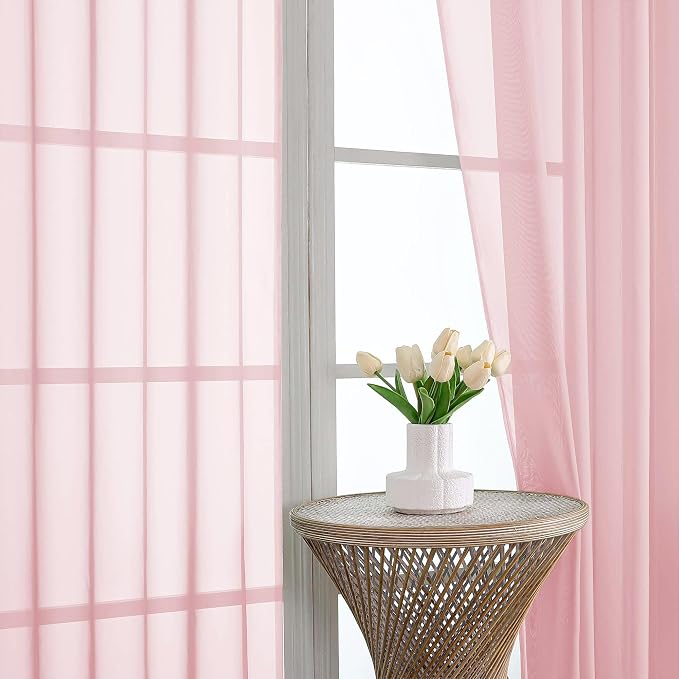 OVZME Sheer Blush Pink Curtains 108 Inches Long 2 Panels Set, 59 Inch Extra - Image 3