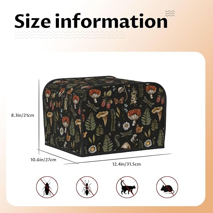 Vintage Witch Leaves Plant Mushroom 4 Slice Toaster Cover, Waterproof Toaster - Image 6