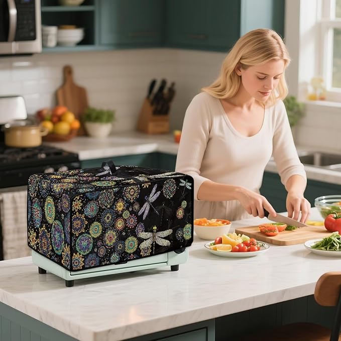 Boho Mandala Dragonfly Print Toaster Oven Cover Dust-Proof Microwave Oven Cloth - Image 4