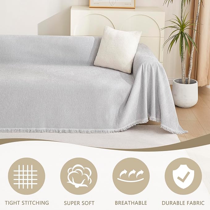 MYSKY HOME Couch Cover for Pets Light Grey Couch Covers for 2 Cushion Couch - Image 2