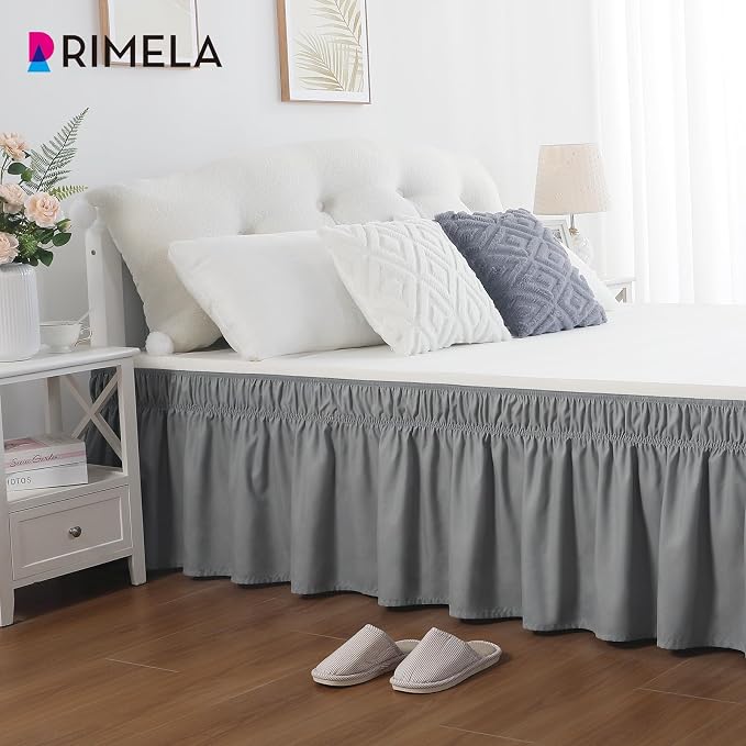 RIMELA Light Grey Bed Skirt King Size 12 Inch Drop, Elastic Bed Skirting - Image 6