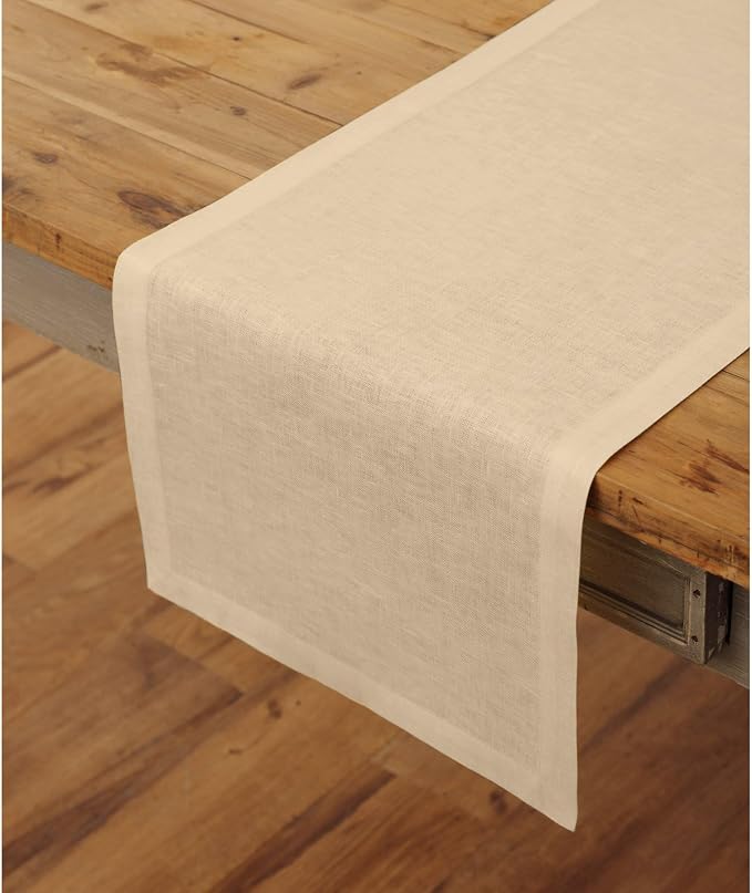 Solino Home Linen Beige Table Runner 90 Inches Long - Image 2
