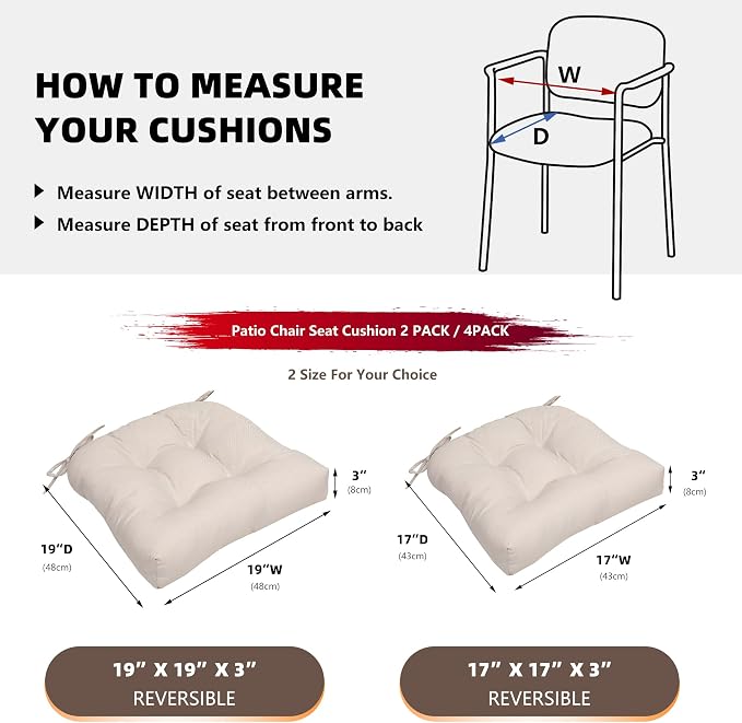 RACE LEAF Patio Chair Cushions 19x19 Inch 4 Pack, Thickened Outdoor Seat - Image 5