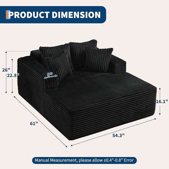 61" Oversized Chaise Lounge Chair Indoor, Boneless Couch Cloud Fluffy Chaise - Image 2