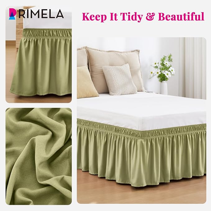 RIMELA Sage Green Bed Skirt Queen Size 15 Inch Drop, Elastic Bed Skirting - Image 5