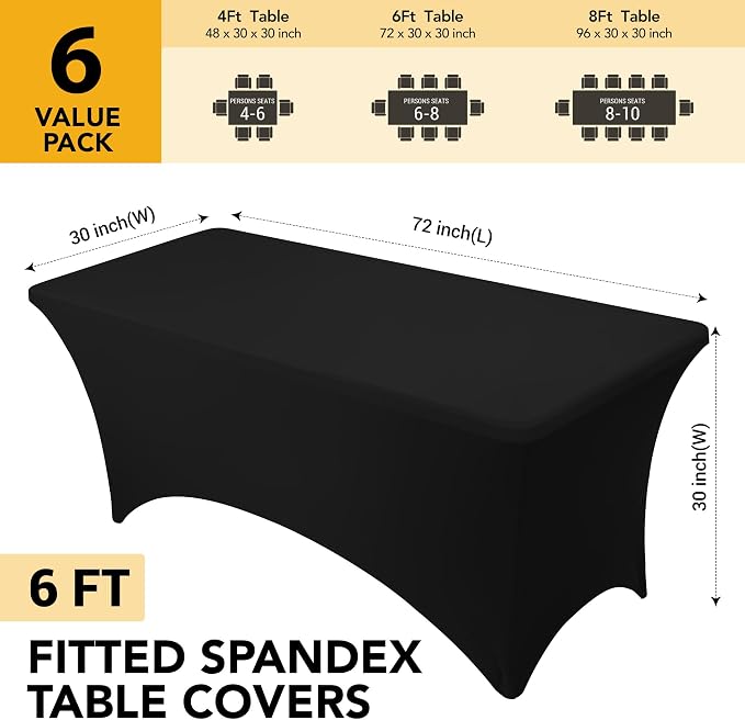 6-Pack Premium Black Spandex Tablecloths - Image 6