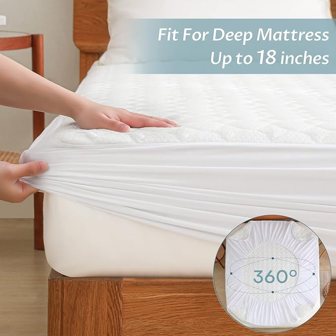 King Size Waterproof Mattress Protector Fitted Quilted Mattress Pad Cover - Image 5