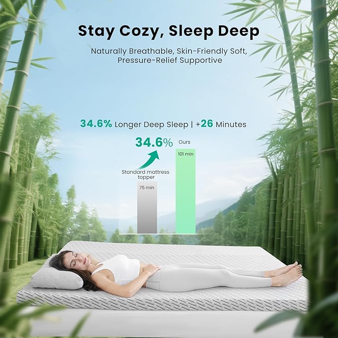 Bamboo Mattress Topper King Size 3 Inch, Cooling Gel & Bamboo Charcoal Memory - Image 2