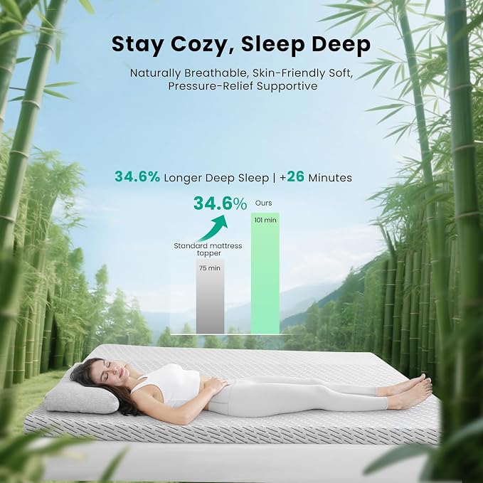 Bamboo Mattress Topper Twin Size 4 Inch, Cooling Gel & Bamboo Charcoal Memory - Image 2