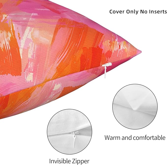Abstract Pink and Orange Brush Aesthetic Throw Pillow Covers 18x18 inches Cozy - Image 6