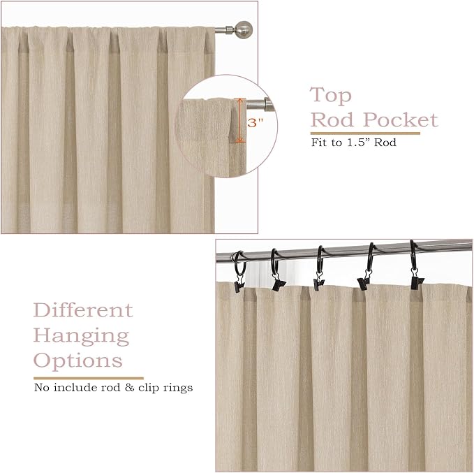 Simplebrand Natural Faux Linen Textured Semi Sheer Curtains 108 Inches Long 2 - Image 3