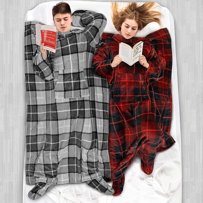 PAVILIA Fleece Blanket with Sleeves, Foot Pockets - Image 5