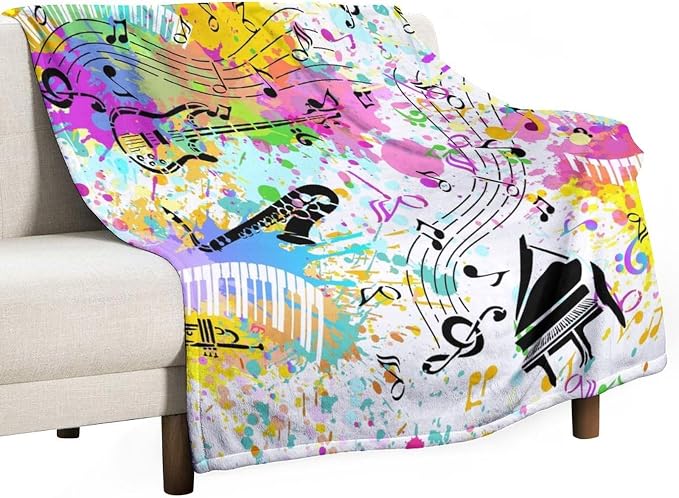 Music Blanket Colorful Graffiti Piano Keys Music Note Modern Abstract Art Print by JADERYS
