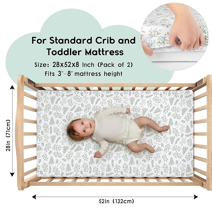 Yoofoss Baby Crib Sheets for Boys Girls, Fitted Crib Sheet 2 Pack for Standard - Image 2