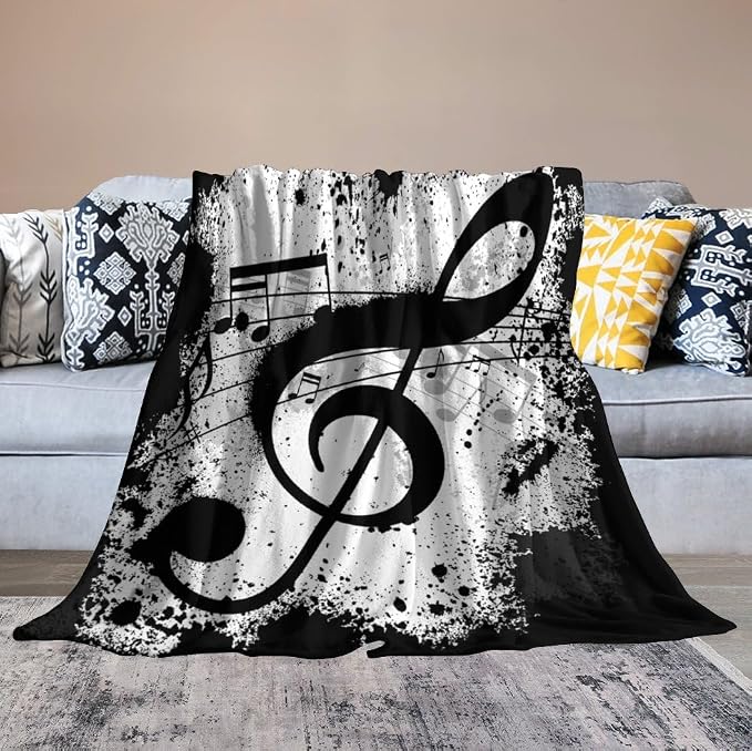 Music Blanket Black White Abstract Music Note Art Print Soft Cozy Lightweight - Image 4