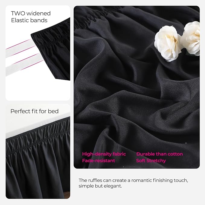 RIMELA Bed Skirt Wrap Around Elastic Dust Ruffles Solid Color Wrinkle and Fade - Image 4