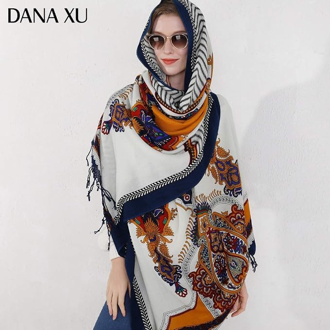 DANA XU 100% Merino Wool Extra Large Pashmina Blanket Travel Scarf Cashmere Wrap - Image 7