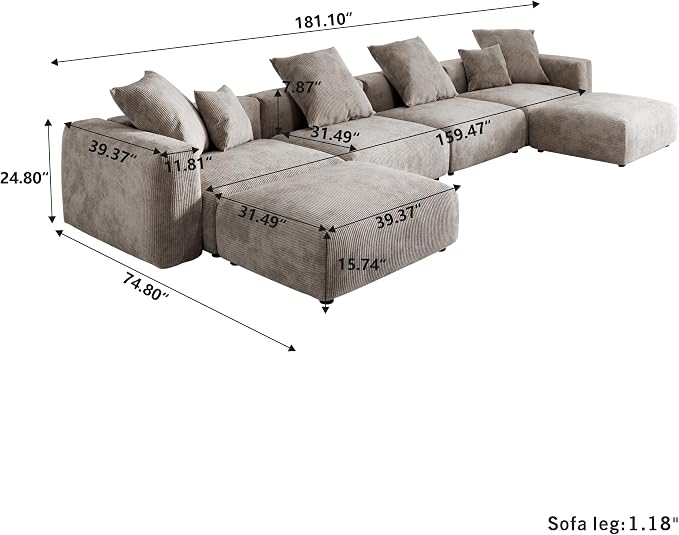 JACH 181" Oversized Modular Sectional Sofa, U-Shaped Deep 4-Seats Sectional - Image 2