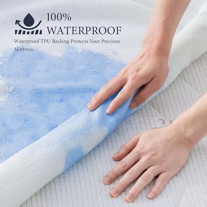 Waterproof Mattress Protector King Mattress Pad, Deep Stretchable Pocket Bed - Image 2