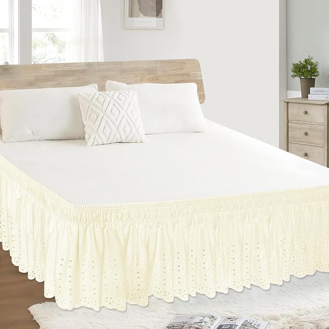 Full Bed Skirt, Wrap-Around Elastic Ruffled Eyelet Bed Skirt Full Size Dust - Image 5