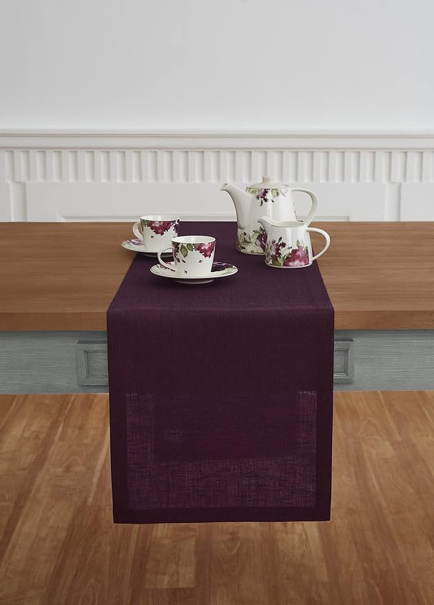 Solino Home Linen Chambray Burgundy Table Runner 144 Inches Long - Image 2