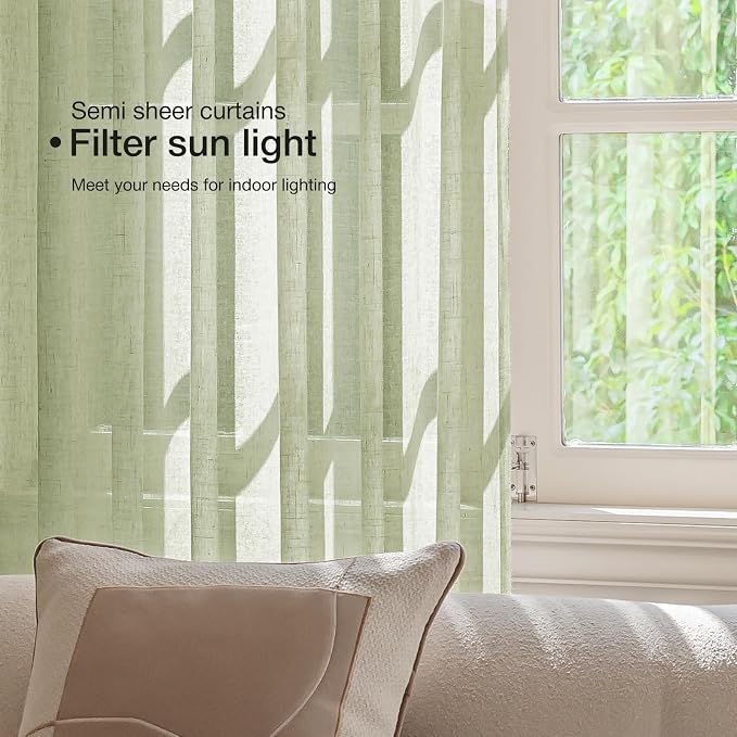 Anmao Natural Linen Curtains for Living Room 108 Inch Length 2 Panels Set - Image 3