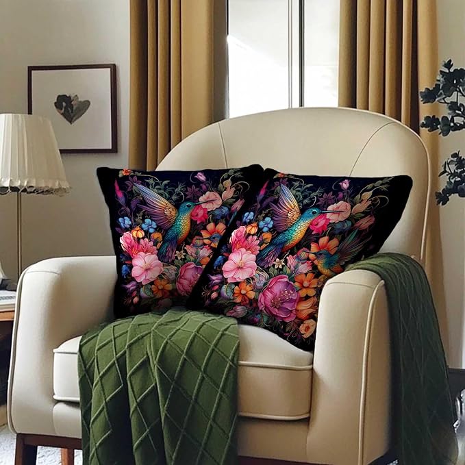 Hummingbird Throw Pillow Covers 18x18 Set of 2 | Reversible Decorative Cushion - Image 2