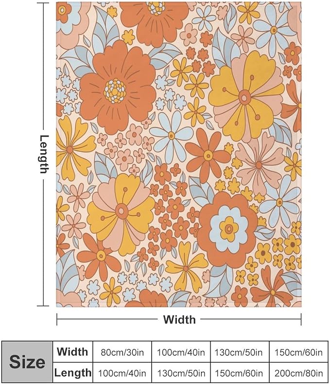 Retro 70s Floral Blanket, Hippie Summer Groovy Flower Power Flower Boho Print - Image 2