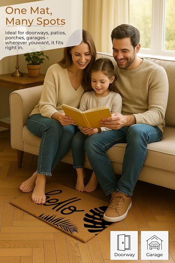 Coir Door Mats 17" X 30", Non-Slip Sturdy, PVC Backed Heavy Duty, Hello - Image 4