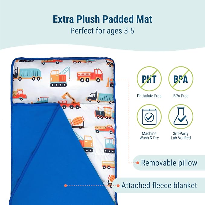 Wildkin 43-inch Kids Nap Mat – Soft Microfiber Toddler Sleeping Mat - Image 2
