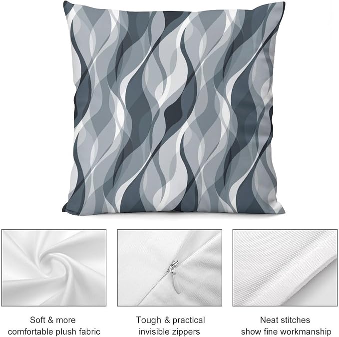 Blue Throw Pillow Covers Modern Abstract Blue and Grey Striped Decorations - Image 7