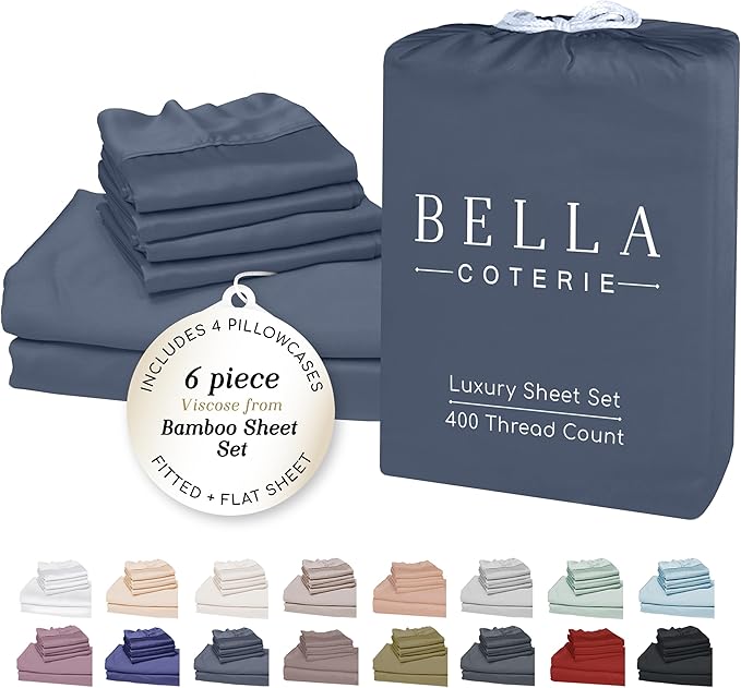Bella Coterie 6 Piece Luxury Bamboo Viscose Split Top King Size Sheet Set | 34" by BC