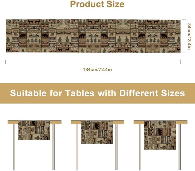 Rustic Deer Bear Table Runner, Vintage Bear Country Cabin Farmhouse Table Runner - Image 7