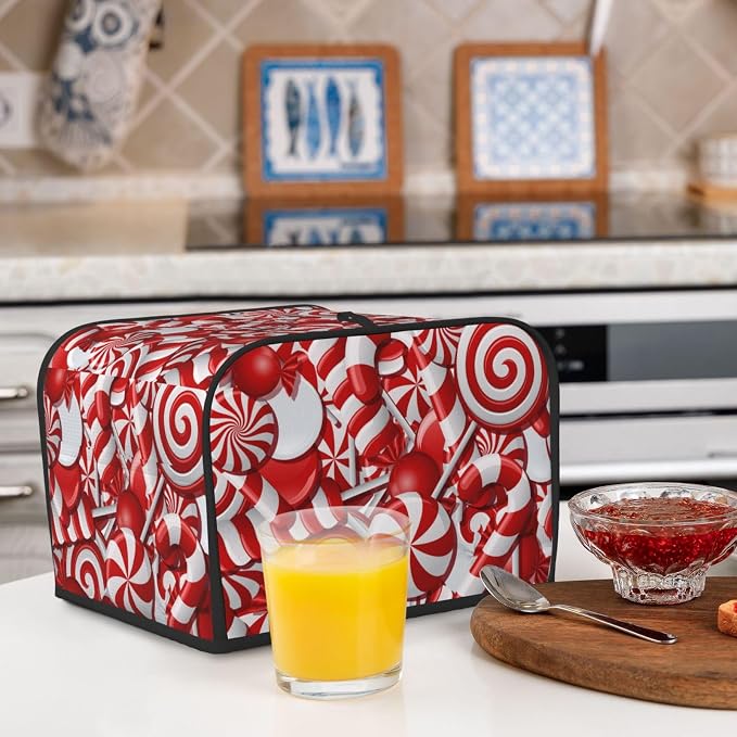 Red And White Christmas Candy Canes 4 Slice Toaster Cover, Waterproof Toaster - Image 7