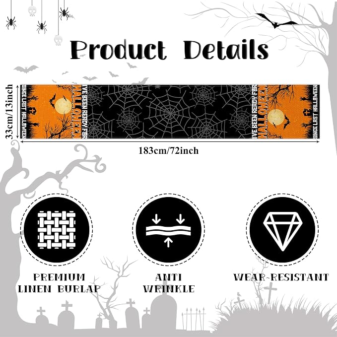 Happy Halloween Table Runner Since Last Halloween Orange Night Full Moon Black - Image 6