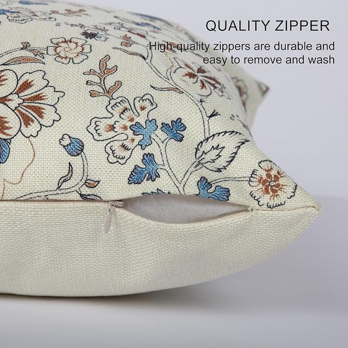 Vintage Flroal Pillow Cover 18x 18 Set of 2, Chinoiserie Blooming Blue Flower - Image 3