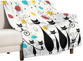 Mid Century Modern Throw Blanket, Atomic Black Cat Starbursts Iconic Sputnik by JanJCurt