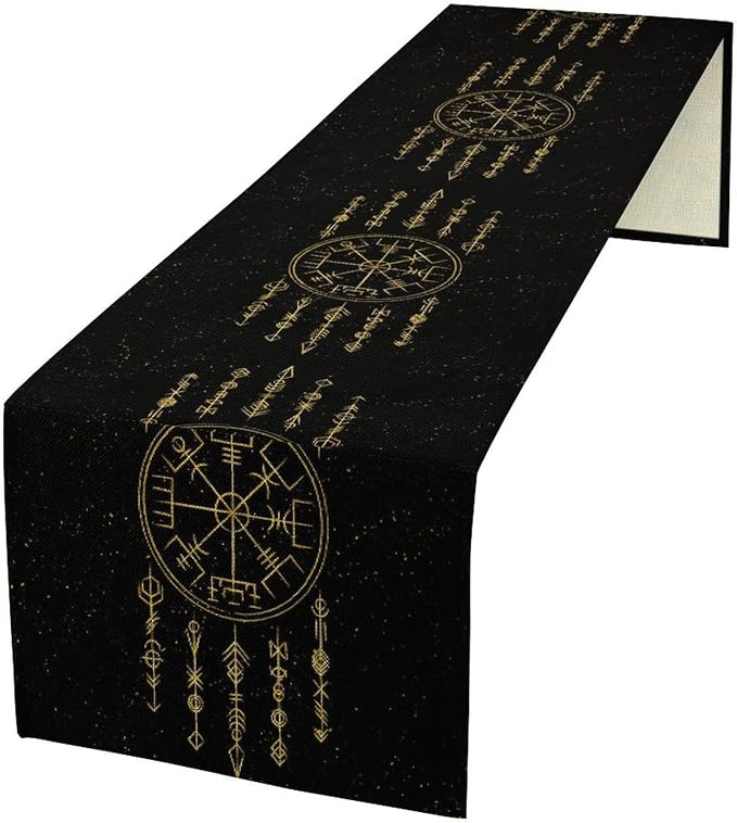 Viking Table Runner, Nordic Symbol Mysterious Aesthetic Table Runner by Unknown