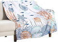 Nautical Coastal Blanket, Starfish Seashell Coral Beach Themed Drapes Ocean by JanJCurt