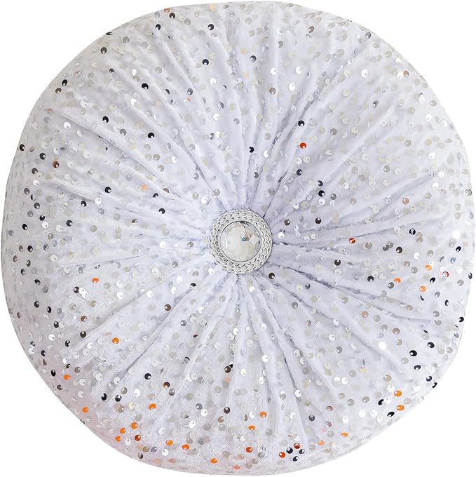 Round Throw Pillow, 13.7in Soft Solid Color Sequin Glitter Decorative Round by Unknown