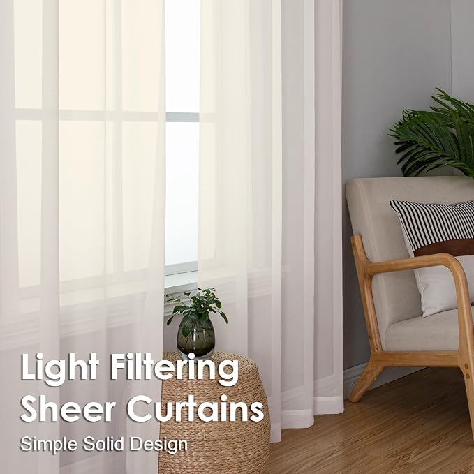 OVZME Cream Sheer Curtains 84 Inches Long 2 Panels - Image 7