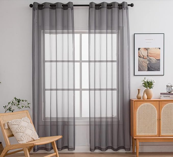 PI Sheer Curtains with Ring Top, Lightweight Voile Textured, Home Decoration by PI