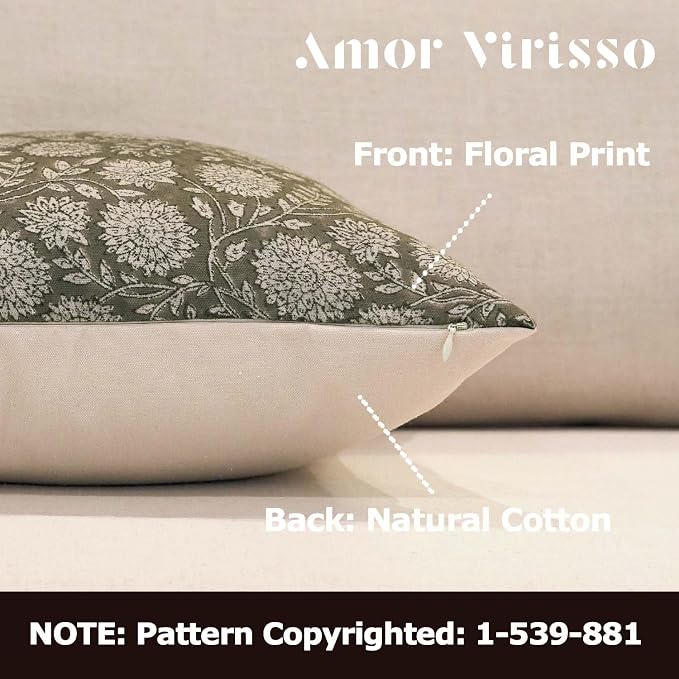 Amor Virisso Floral Pillow Covers 24x24 Throw Pillow Covers Vintage Block Print - Image 2