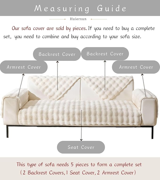 Faux Fur Armrest Cover Backrest Cover Fuzzy Plush Thick Bubble Sofa Cover - Image 3
