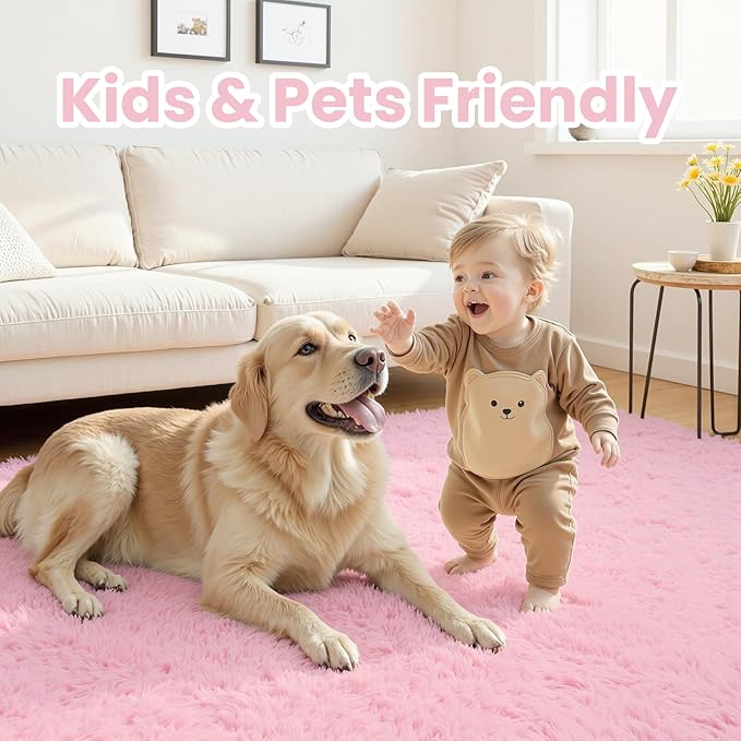 8x10 Area Rugs for Living Room Rug: Soft Fluffy Shag Light Pink Rugs for Bedroom - Image 3