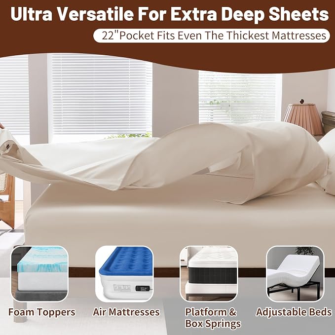 Extra Deep Pocket Queen Sheets 18-24 Inch 100% Egyptian Cotton 1000 Thread - Image 4