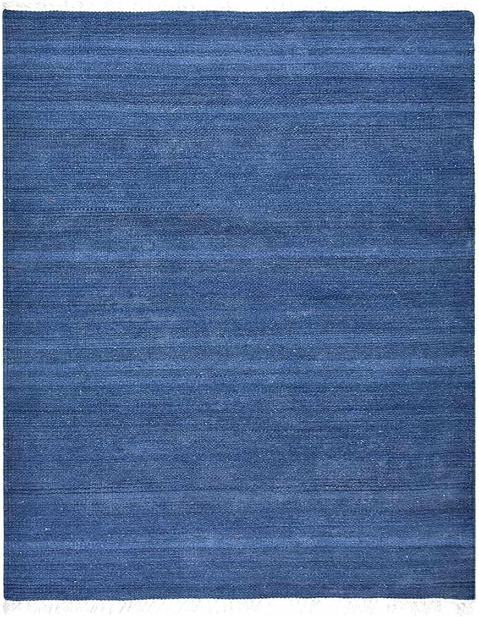Rugsotic Carpets Hand Woven Flat Weave Kilim Wool 4'x6' Area Rug Solid Blue - Image 2