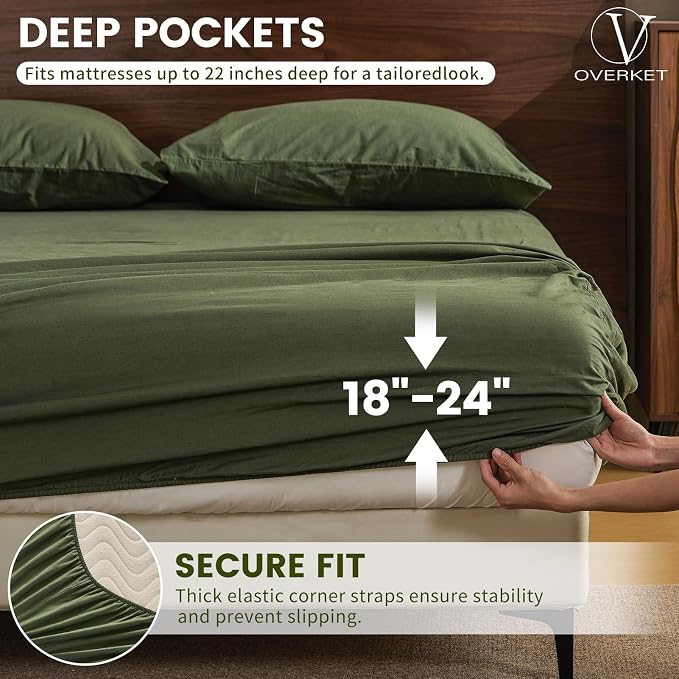 100% Linen Sheet Set Queen Size Extra Deep Pocket Fits 18-24 Inch Mattress - Image 2