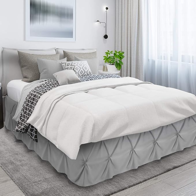 Nestl Light Grey Bed Skirt Full Size, Pinch Pleat Full Bed Skirt, Hotel Quality - Image 3