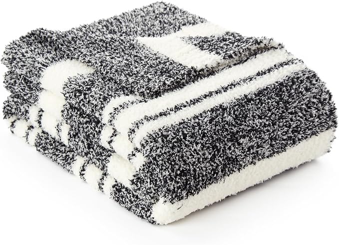 Snuggle Sac Black White Stripe Twin Size Reversible Super Soft Bedding Blanket by SnuggleSac